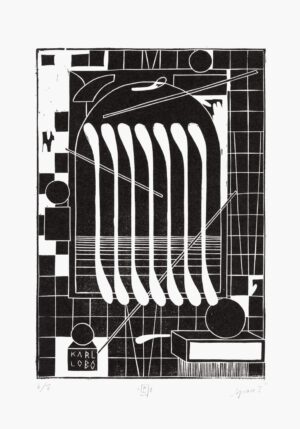 Abbildung von Linolschnitt "Space 1" - abstrak, schwarzweiß