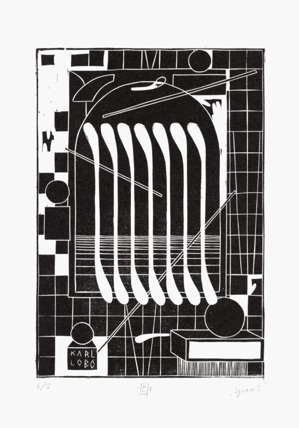 Abbildung von Linolschnitt "Space 1" - abstrak, schwarzweiß
